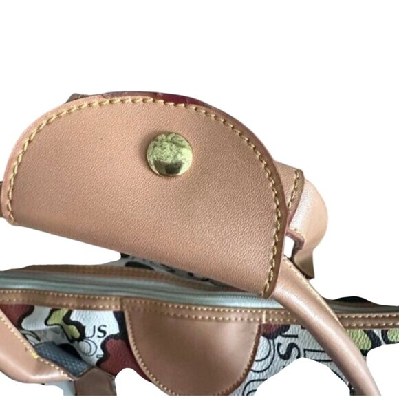 Womens Multicolor Print Tote Bag with Tan Leather Handles & Accents - Picture 4 of 16